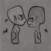 two grey aliens kissing