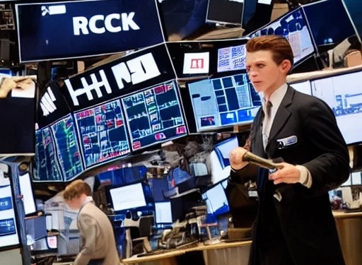 tom holland rings the opening bell at the new york stock exchange trading floor, 3 5 mm photography, highly detailed, cinematic lighting, 4 k
